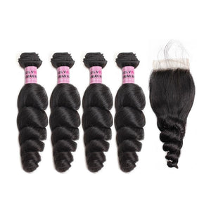 100% Brazilian Human Hair Weaves With Lace Closure