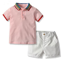 Load image into Gallery viewer, Boys Short Sleeve Striped Cotton T-shirt Blouse+Short Pant
