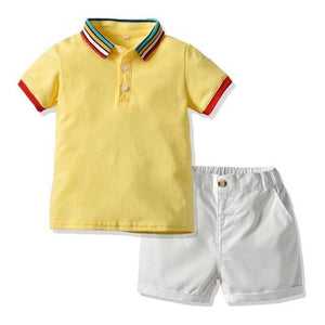 Boys Short Sleeve Striped Cotton T-shirt Blouse+Short Pant