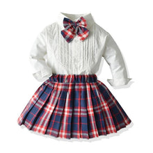Load image into Gallery viewer, Girls White Bowtie Shirt Tops+Tutu Dress
