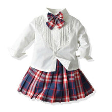 Load image into Gallery viewer, Girls White Bowtie Shirt Tops+Tutu Dress

