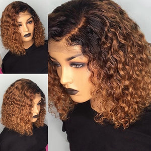 Deep Part 1b/30 Curly Human Hair Wig Wet and Wavy