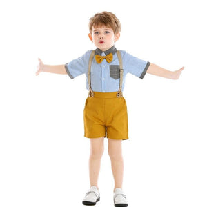 Boys Short Sleeve Shirt with Bowtie+Overalls