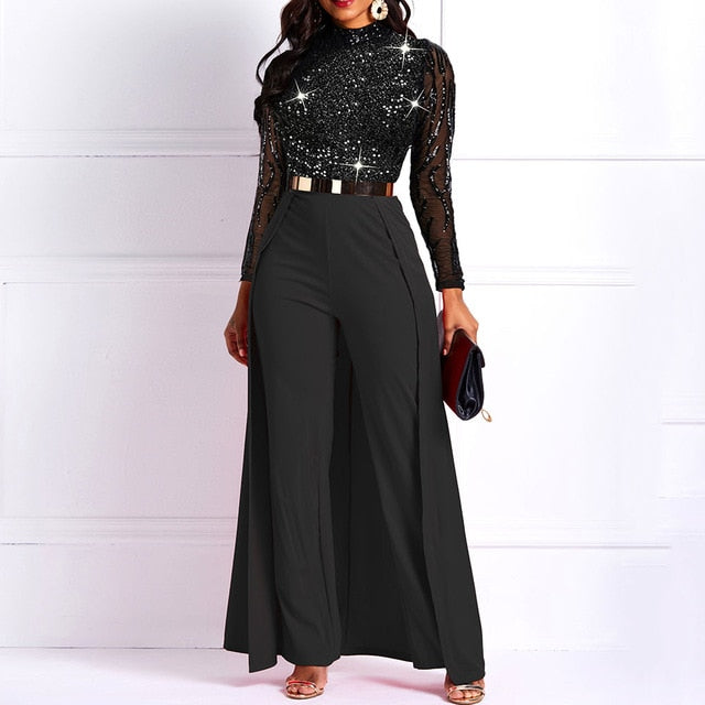 Long Sleeve Mesh Lace See Through Party Jumpsuits