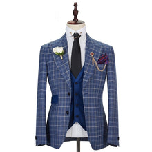 Load image into Gallery viewer, Men Suit Vest Pants Plaid 3 Pieces Slim Fit Wedding Entertainment
