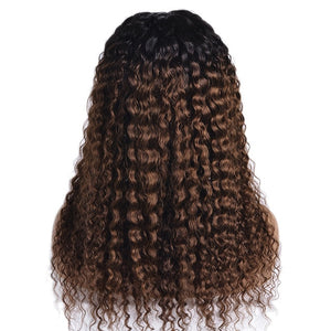 Ombre Deep Curly Wigs Black to Brown Side Part