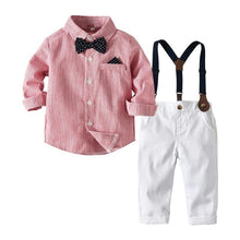 Load image into Gallery viewer, Boy Sleeve Striped Shirt with Bow Tie+Suspenders

