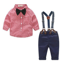 Load image into Gallery viewer, Boy Sleeve Striped Shirt with Bow Tie+Suspenders
