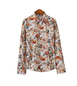 Men's Floral Printed Shirts Male Slim Fit Long Sleeve Shirts