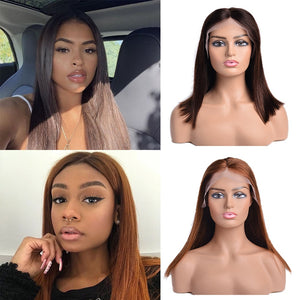 Brown Ombre Lace Front Wigs Natural Human Hair Bob Wigs 13*4