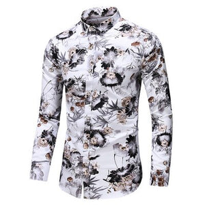 New Fashion Flower Printed Men's Shirt Casual Plus Size