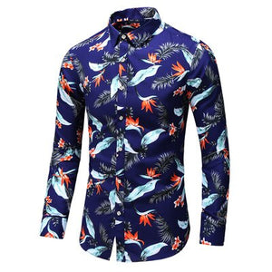 New Fashion Flower Printed Men's Shirt Casual Plus Size